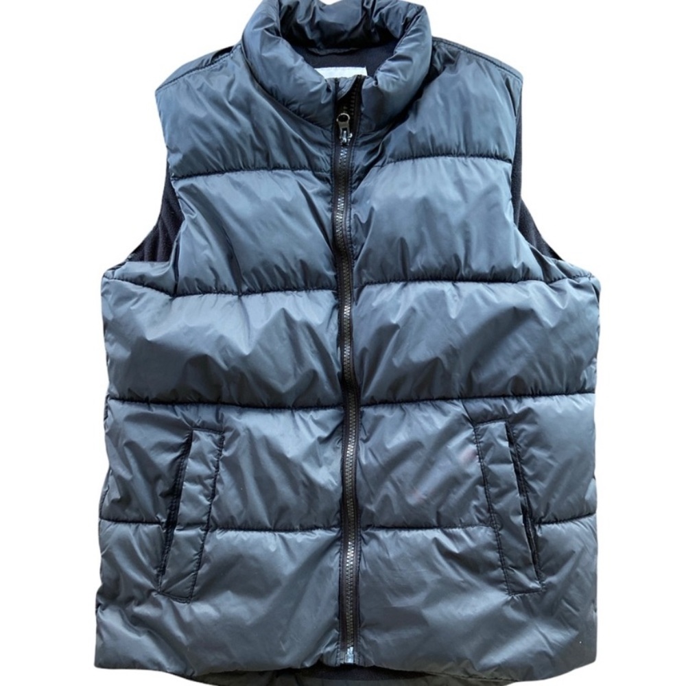 Old Navy Kids Poly Fill Puffer Vest Black- Snap-Up Cozy Lined Pockets Size Large